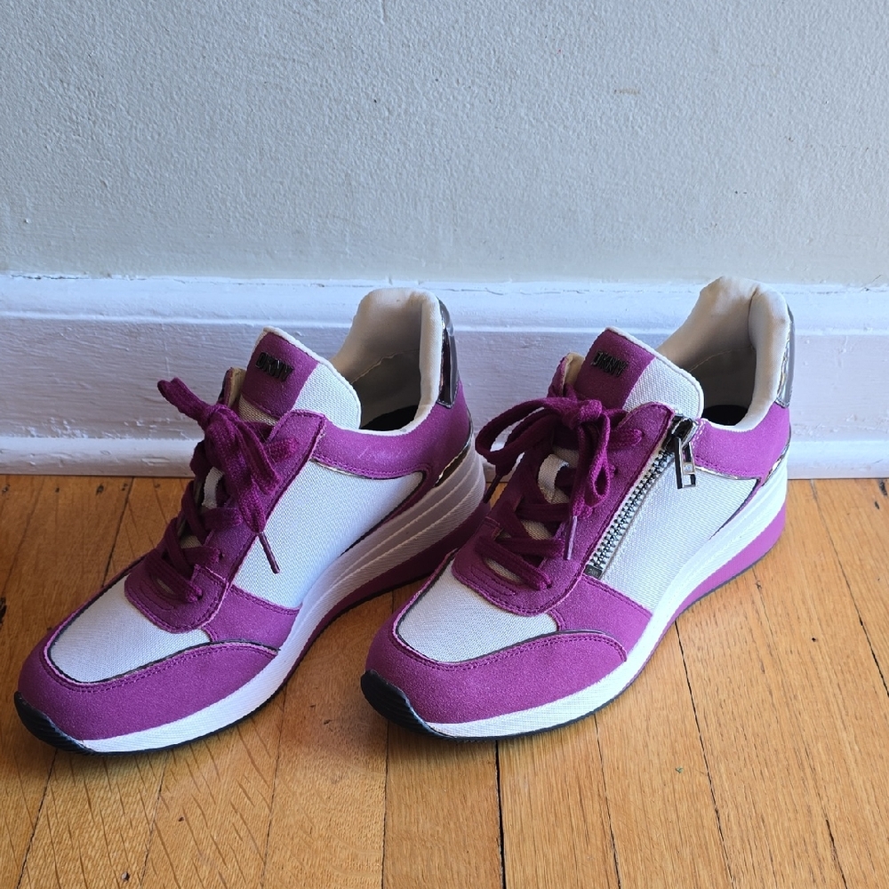 DKNY, Side-Zip, Platform Sneakers, Purple & White,  VGUC, Women's 9.5M